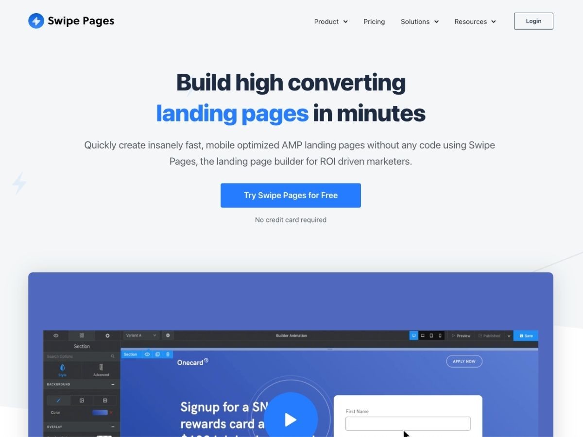 Swipe pages landing page builder