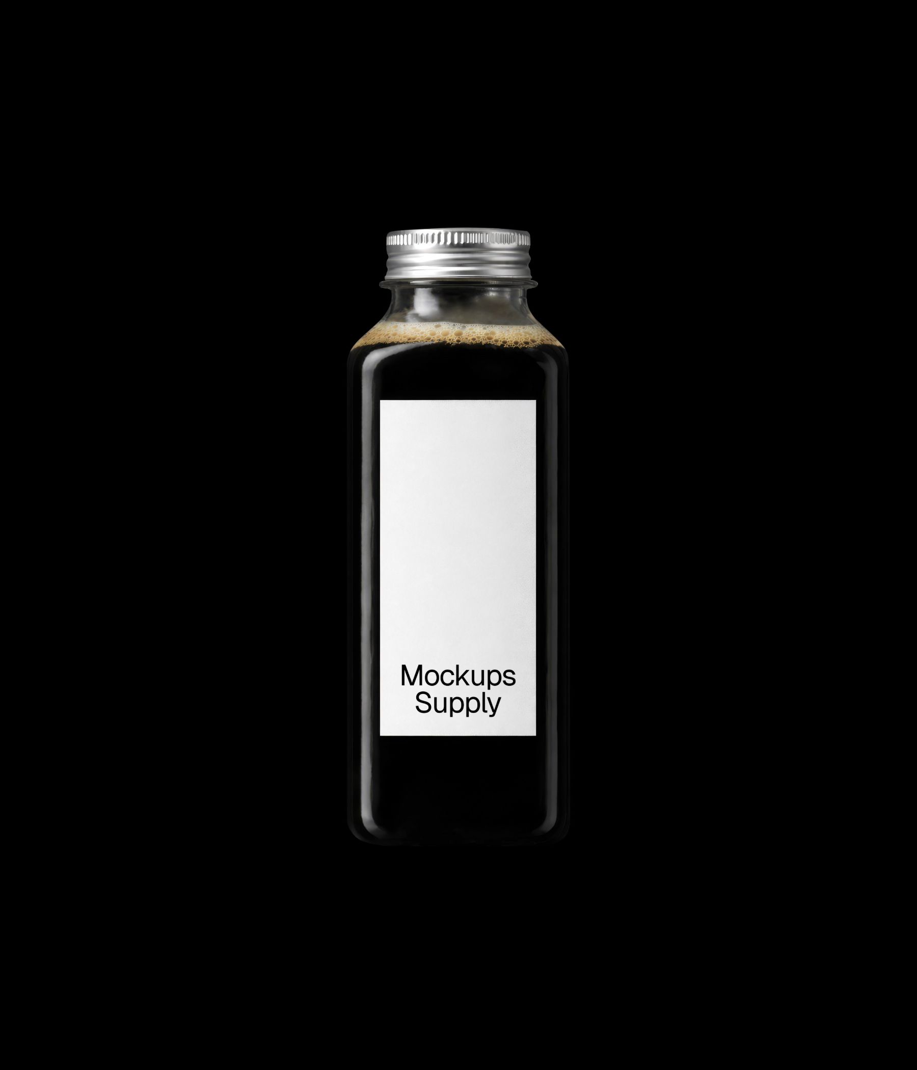 Glass coffee bottle mockup with cold brew drink for beverage branding presentation