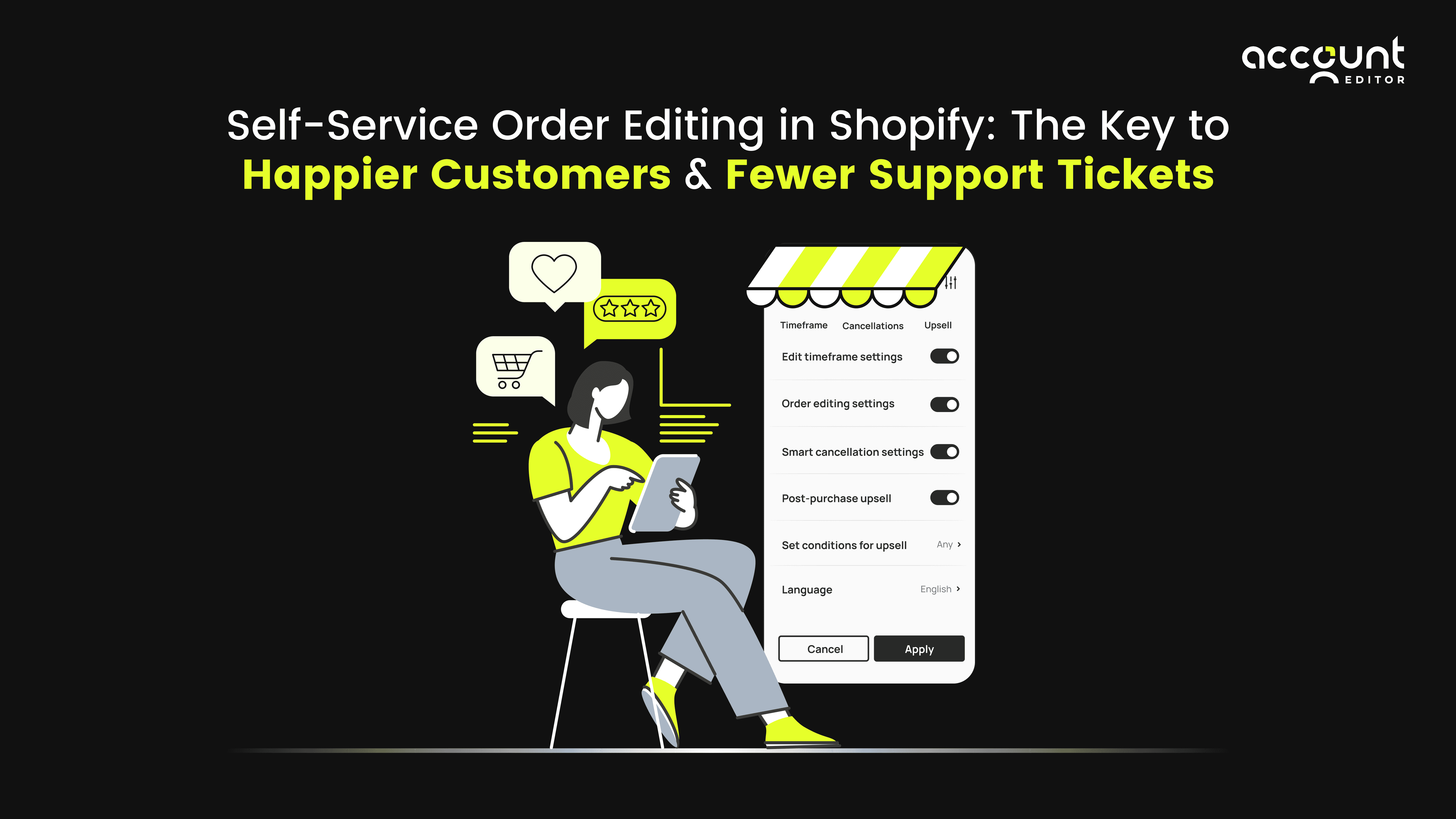  Illustration of self-service order editing in Shopify where customers change orders after purchase without contacting support