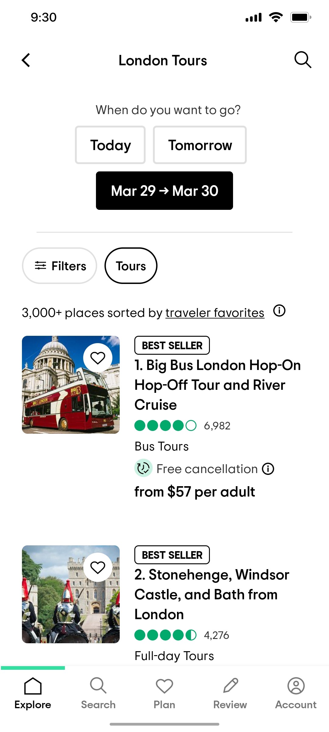 Tripadvisor London Tour Page Screen