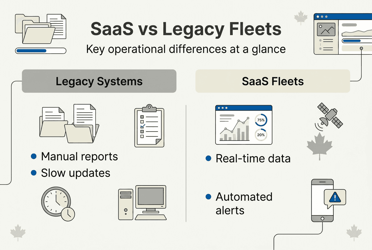 Infographic comparing SaaS and legacy fleet systems