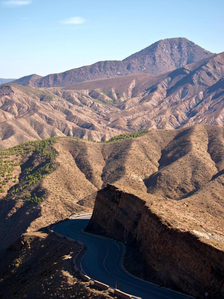 the winding road of the tizi n'tichka pass in the atlas mountains