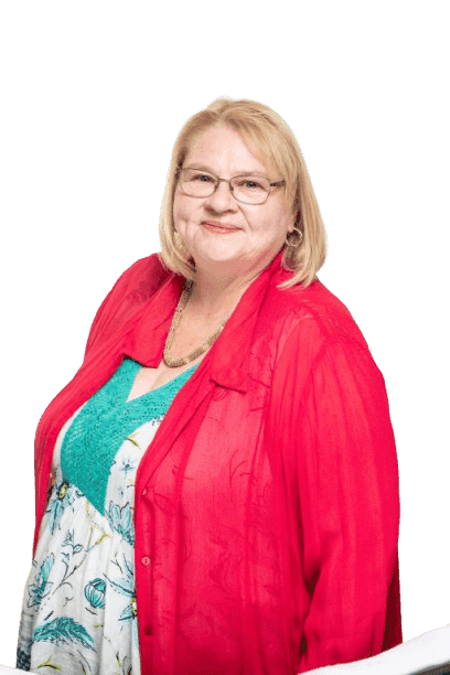 Professional headshot of a women with blonde hair.