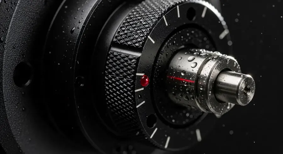 Knurled dial with water droplets and red indicator
