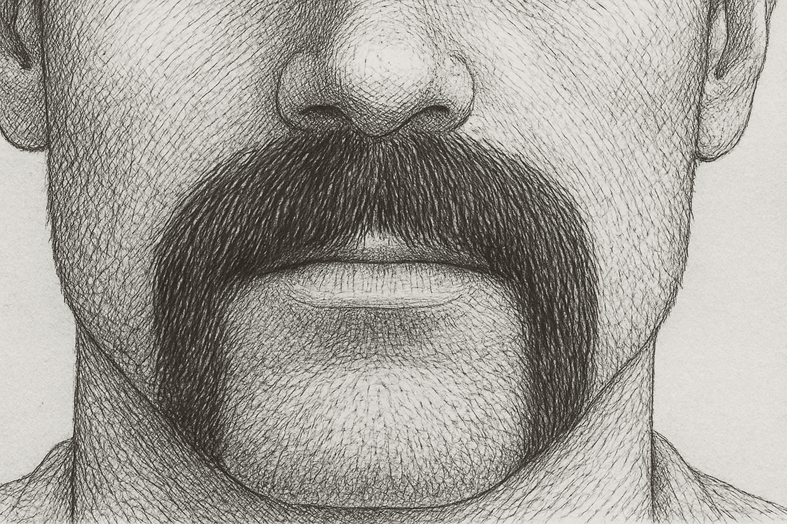 Modern, narrow horseshoe moustache with clean lines.