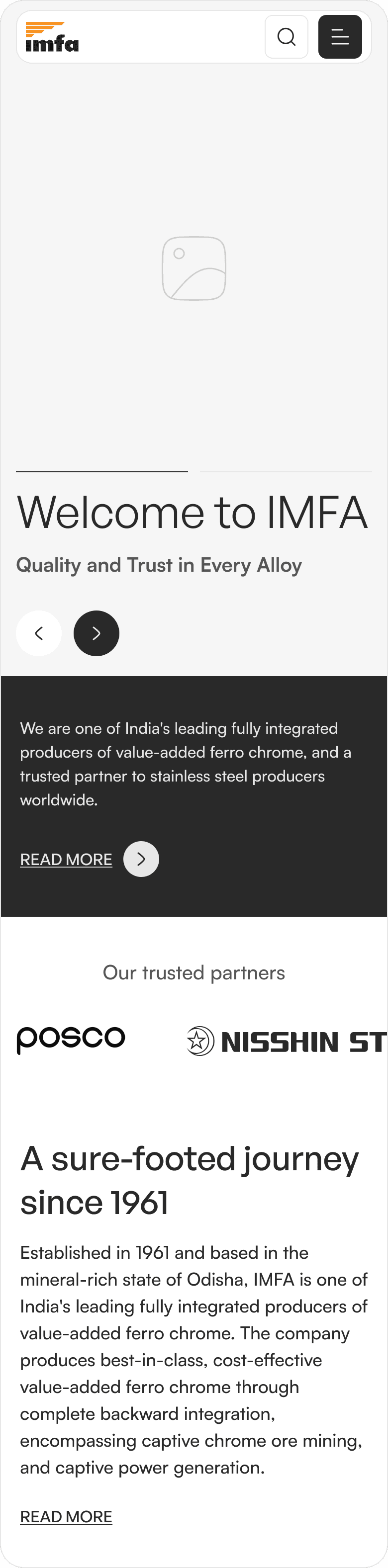 IMFA home page wireframe