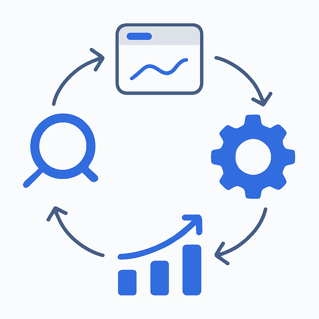 Circular flow chart of monitoring, analysis, optimization, and improved AI visibility