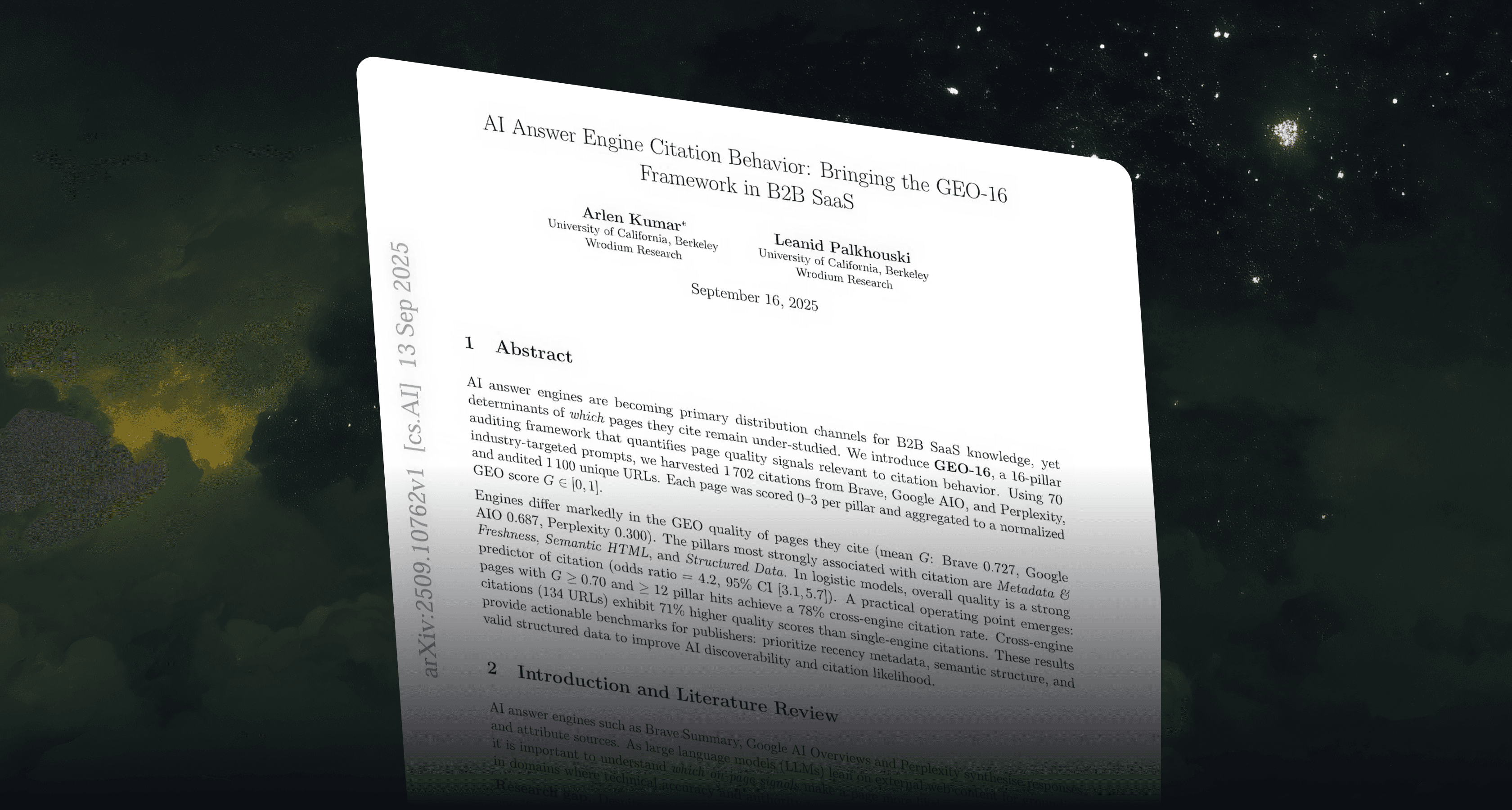 AI Answer Engine Citation Behavior research paper introducing GEO-16 framework for B2B SaaS