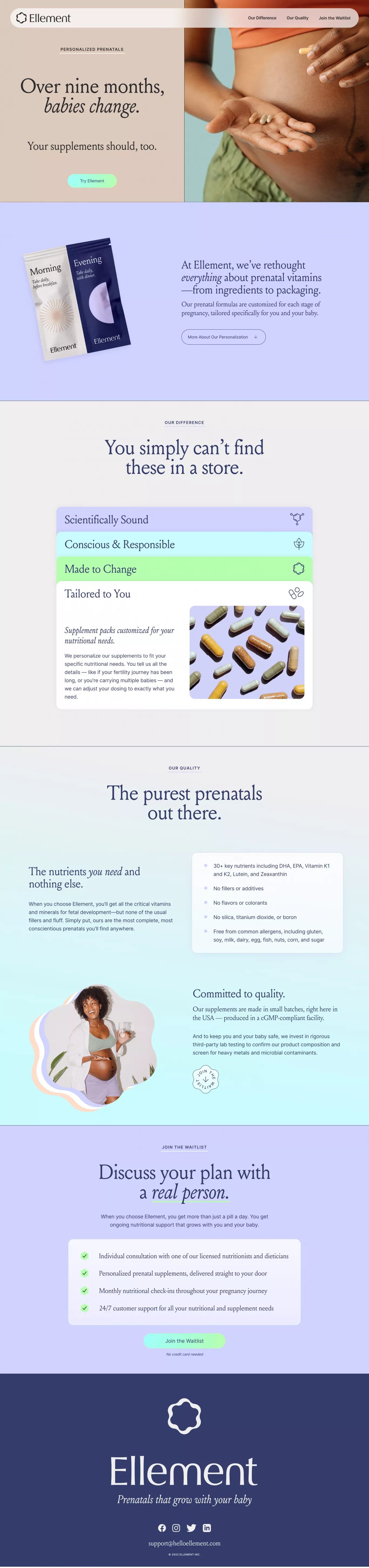 Prenatal supplements that grow with your landing page screenshot showcasing Health & Fitness and Medical design