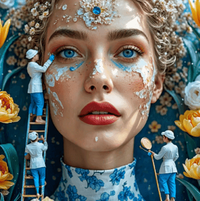 A fantasy-inspired digital portrait of a woman with intricate artistic details.