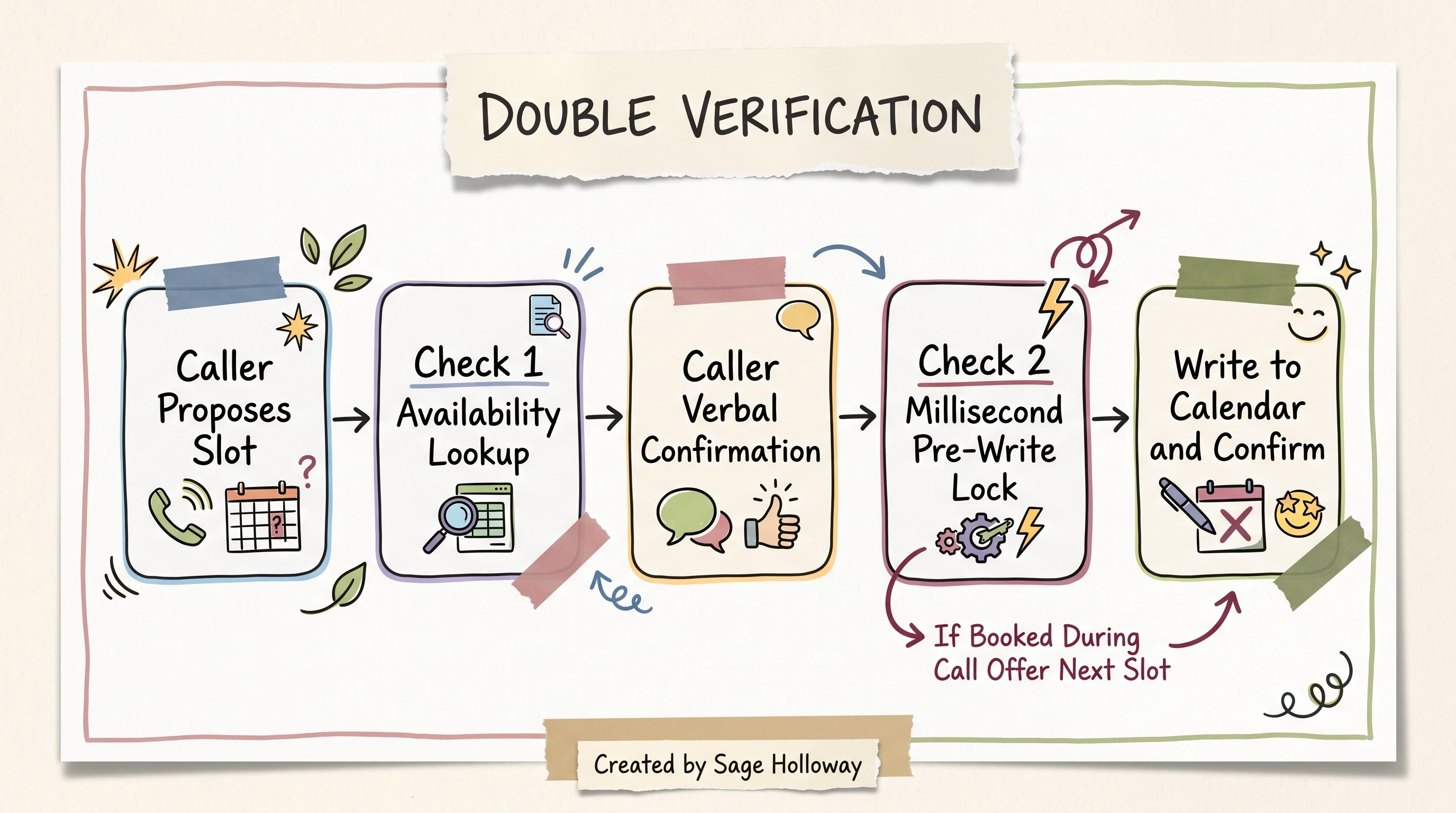 Scrapbook sequence diagram of double-verification calendar booking to prevent race conditions