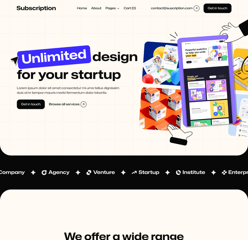 Subscription X - Home V1 Page - Design Subscription Agency Framer Template