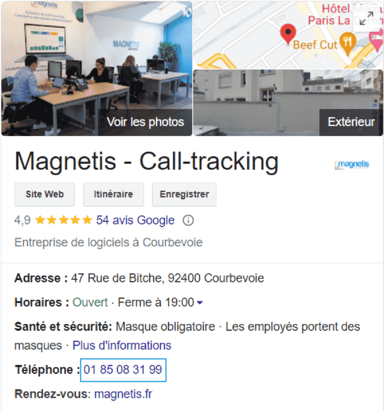 Interface Google My Business avec Call-tracking