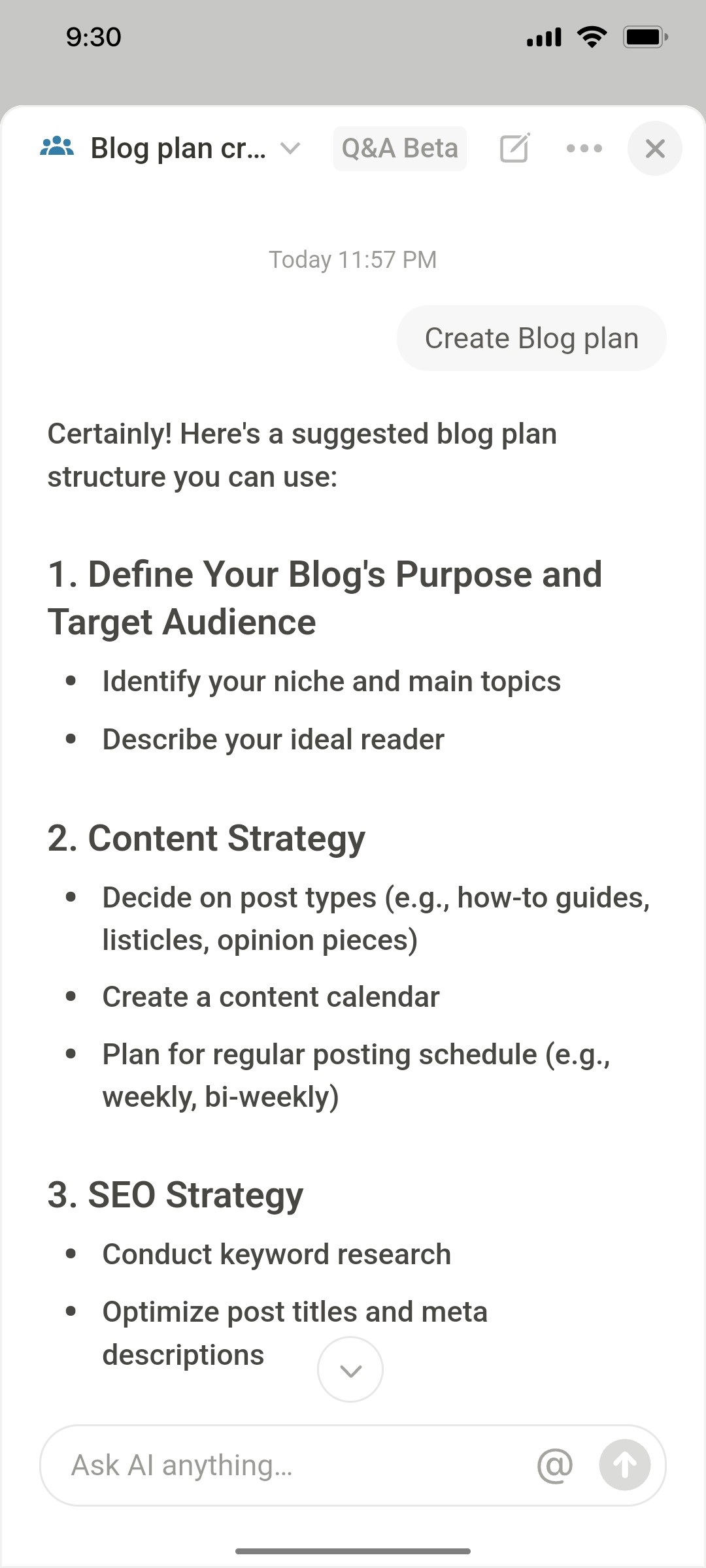 Notion App Ask AI Screen