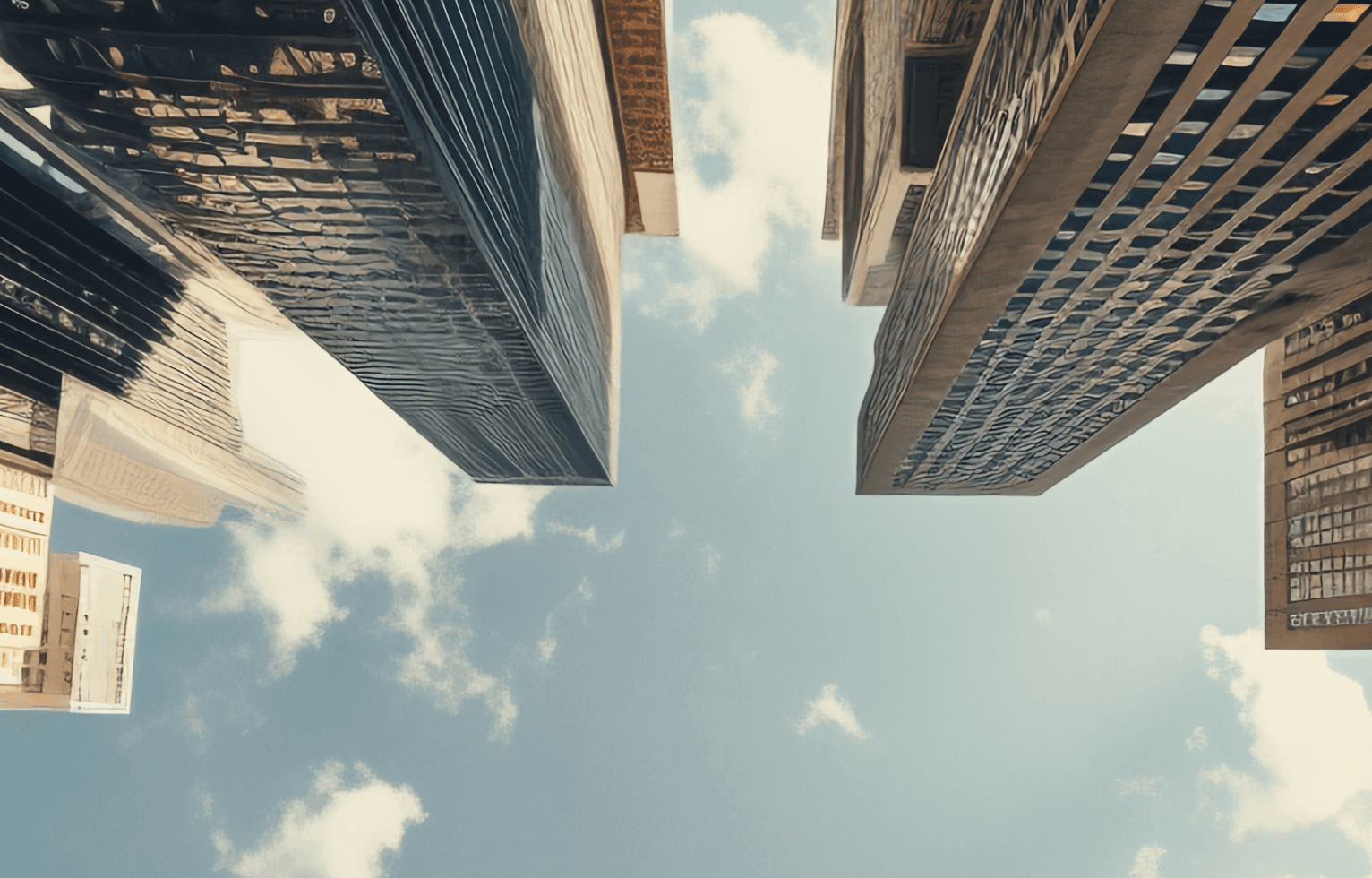 Urban architecture with tall buildings and sky.