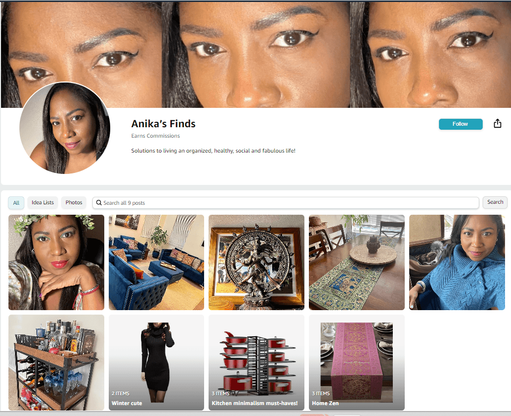 screenshot of influencer Anika Aleong’s amazon storefront