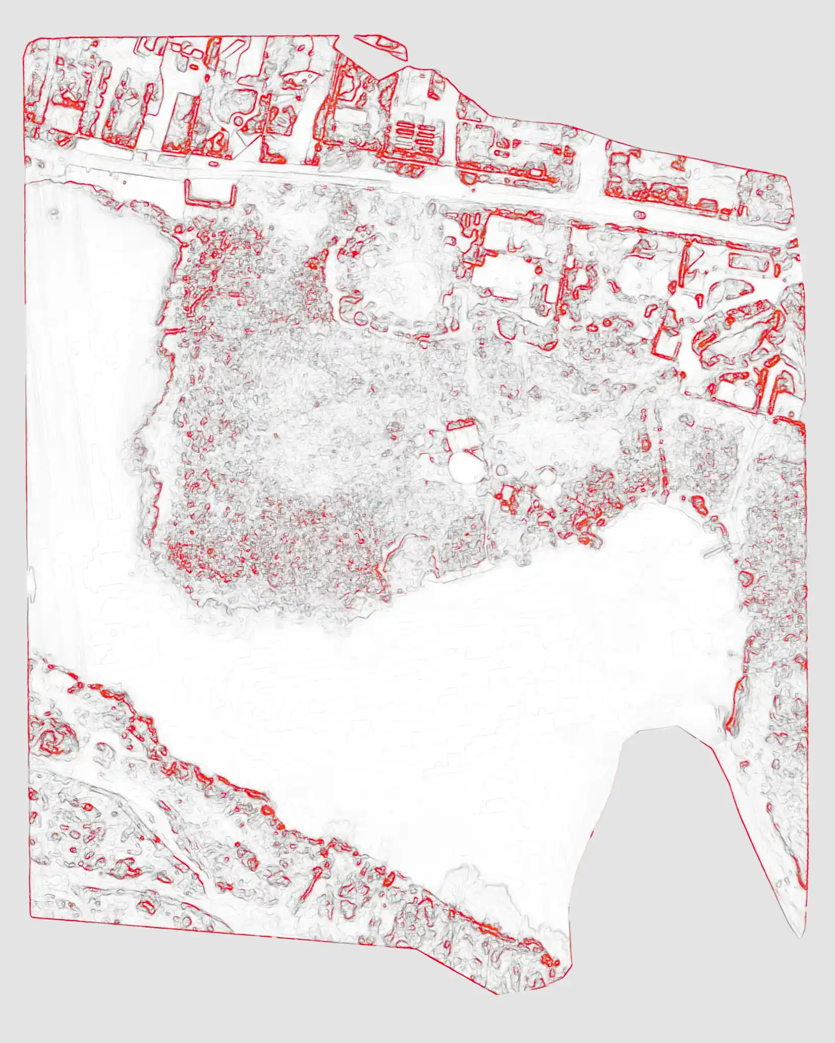 "A DJI drone survey was turned into a quick 3D map of a new project site. The top view keeps the site boundary, landscape texture, and surrounding built fragments as a graphic diagram."