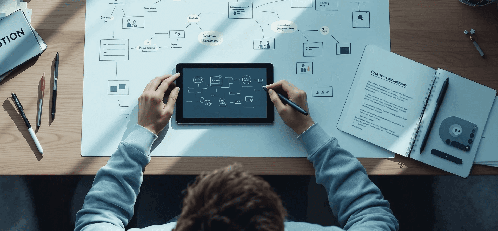 Documents and planning materials on a desk, representing customized solutions tailored to client needs.
