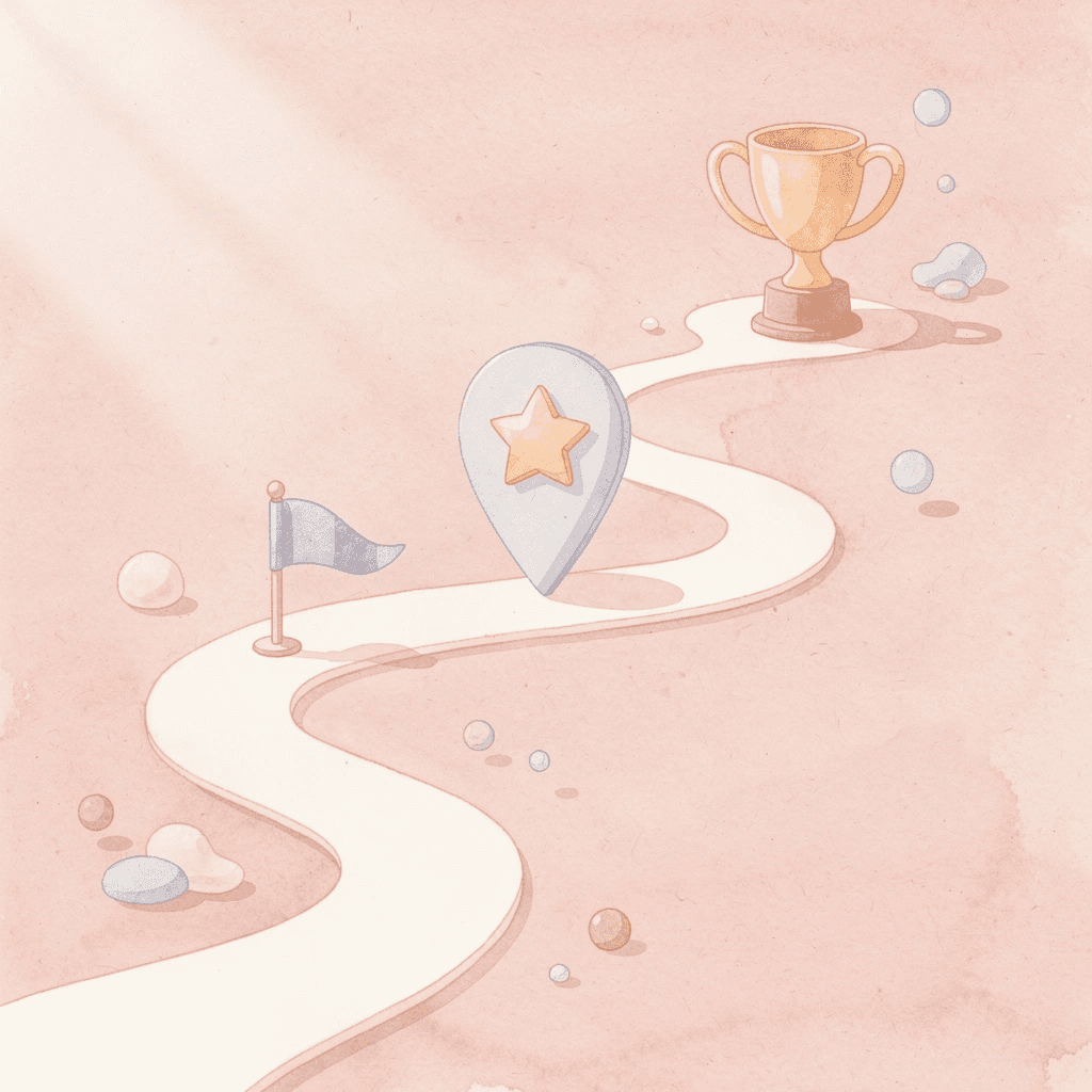 Winding path with milestone markers representing a personalized college preparation roadmap