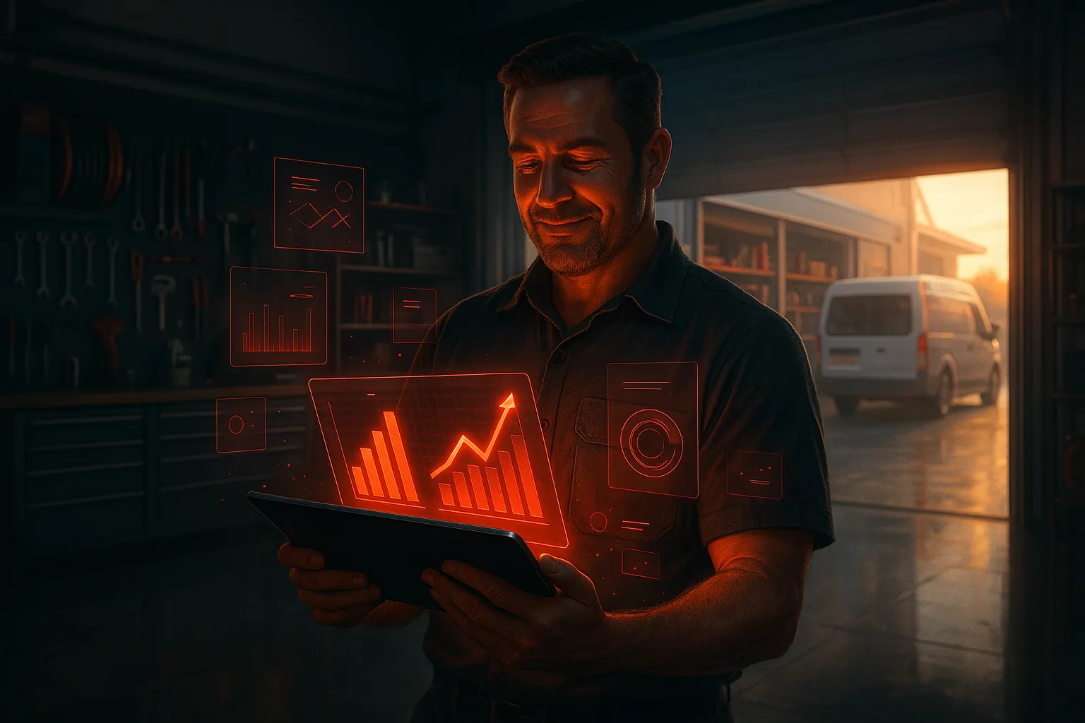 Man analyzing data on tablet; RockN' Socials digital marketing agency.