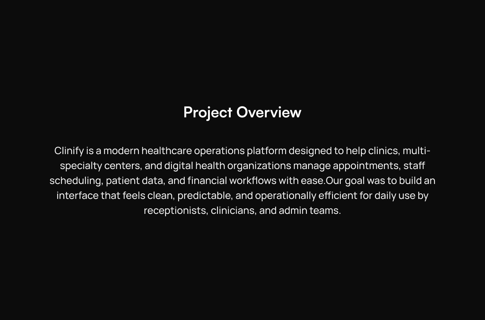 Clinify project overview section