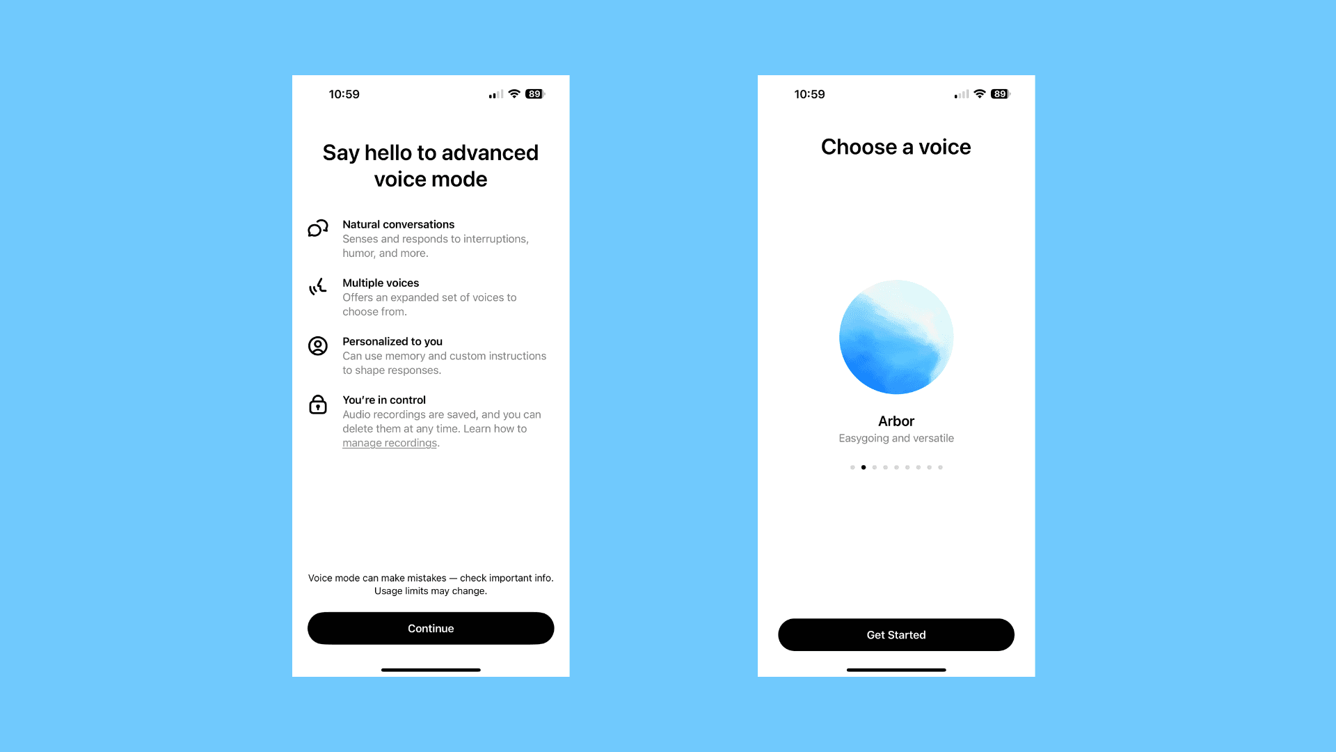 Image of a phone showing the Chatgpt advanced voice mode on the app
