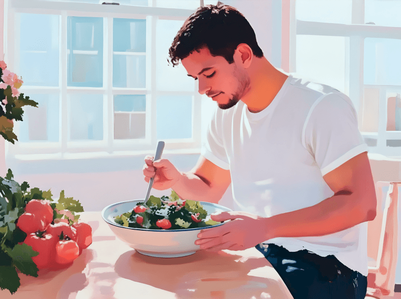 A man eating a balanced meal