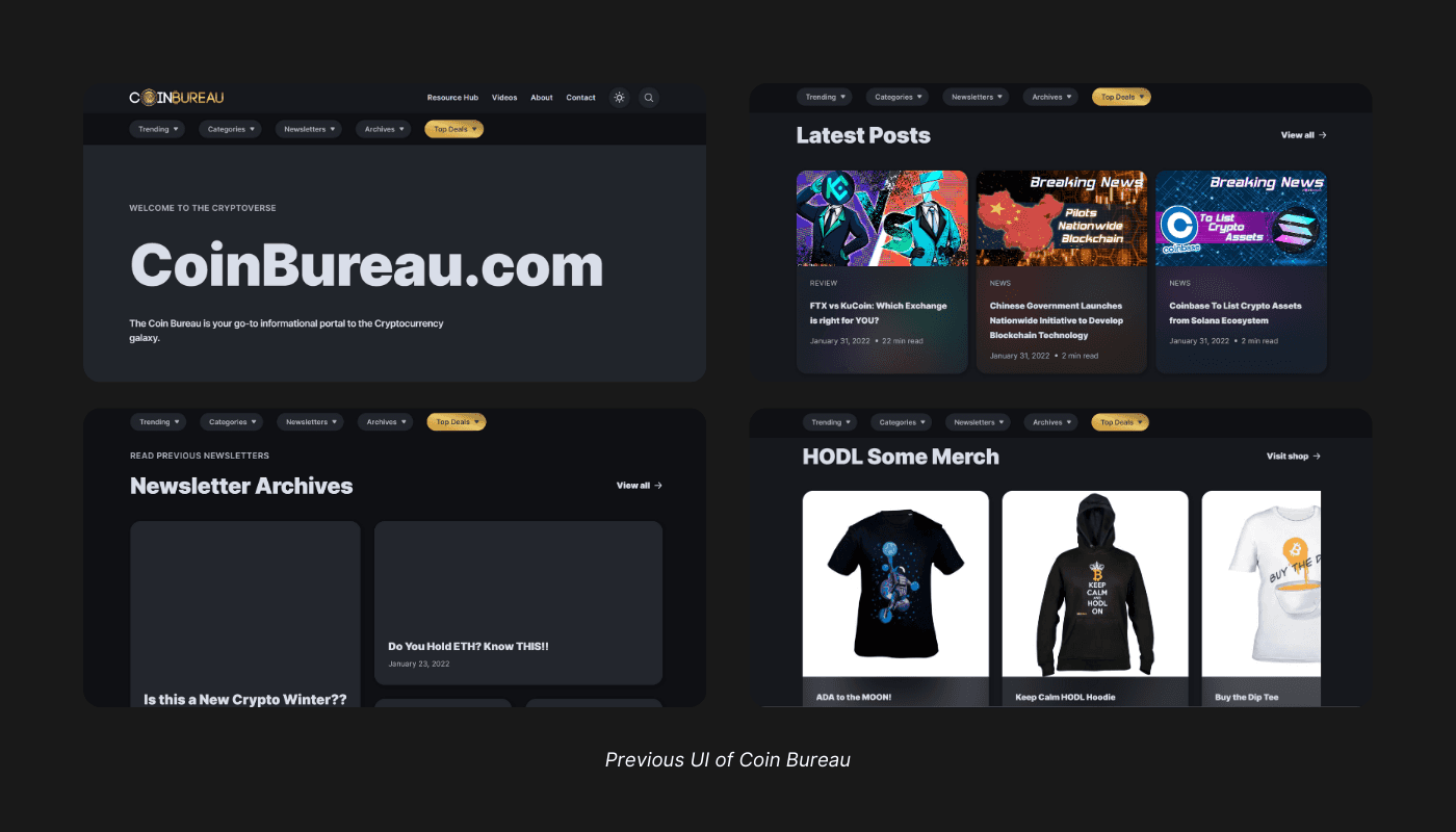 Previous UI of Coin Bureau