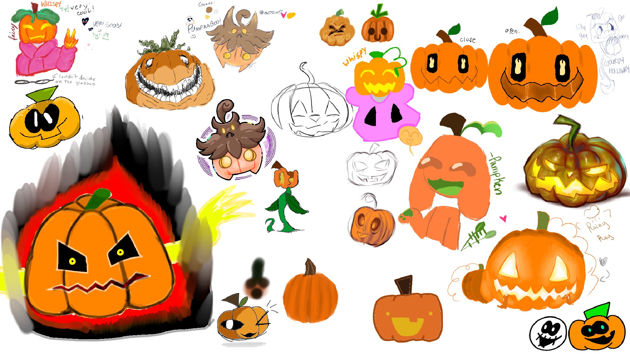 The Pumpkin! Art Jam canvas, where many artists drew pumpkins side by side.