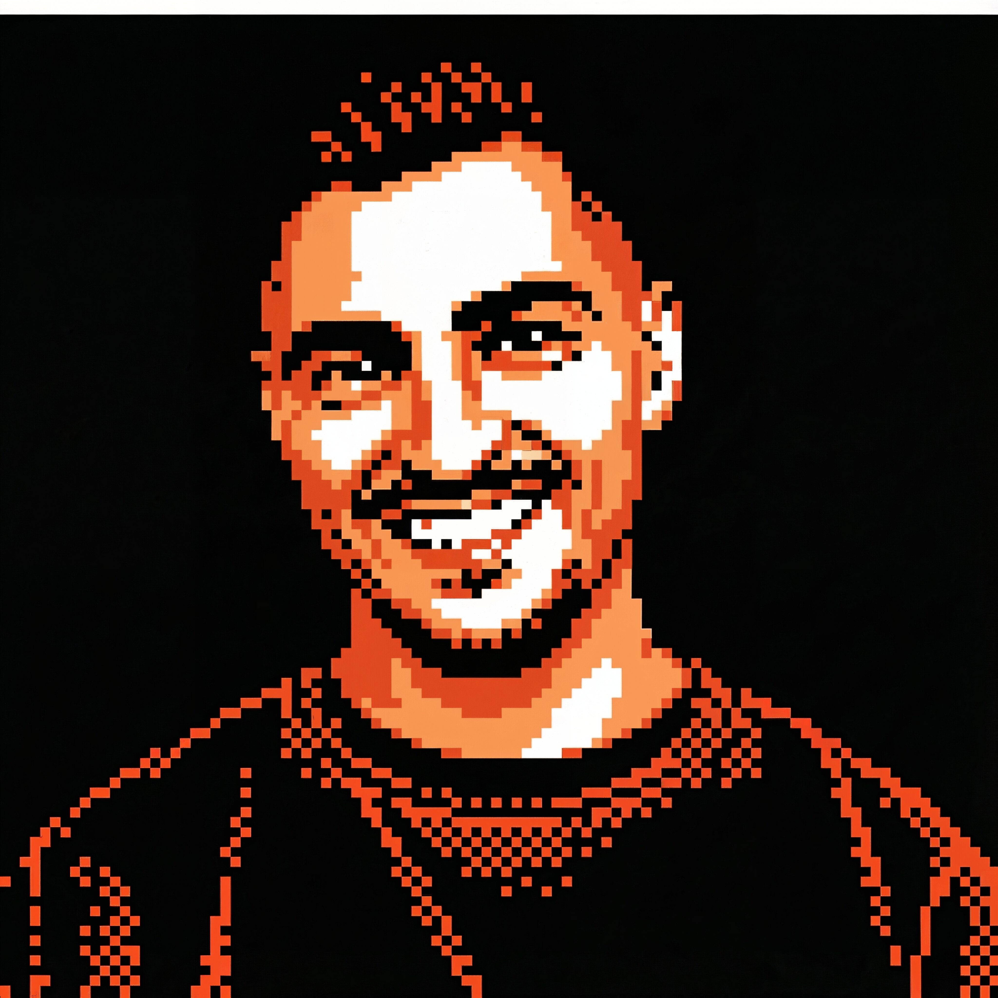 A woman with short curly hair wearing a black t-shirt looks into the camera.