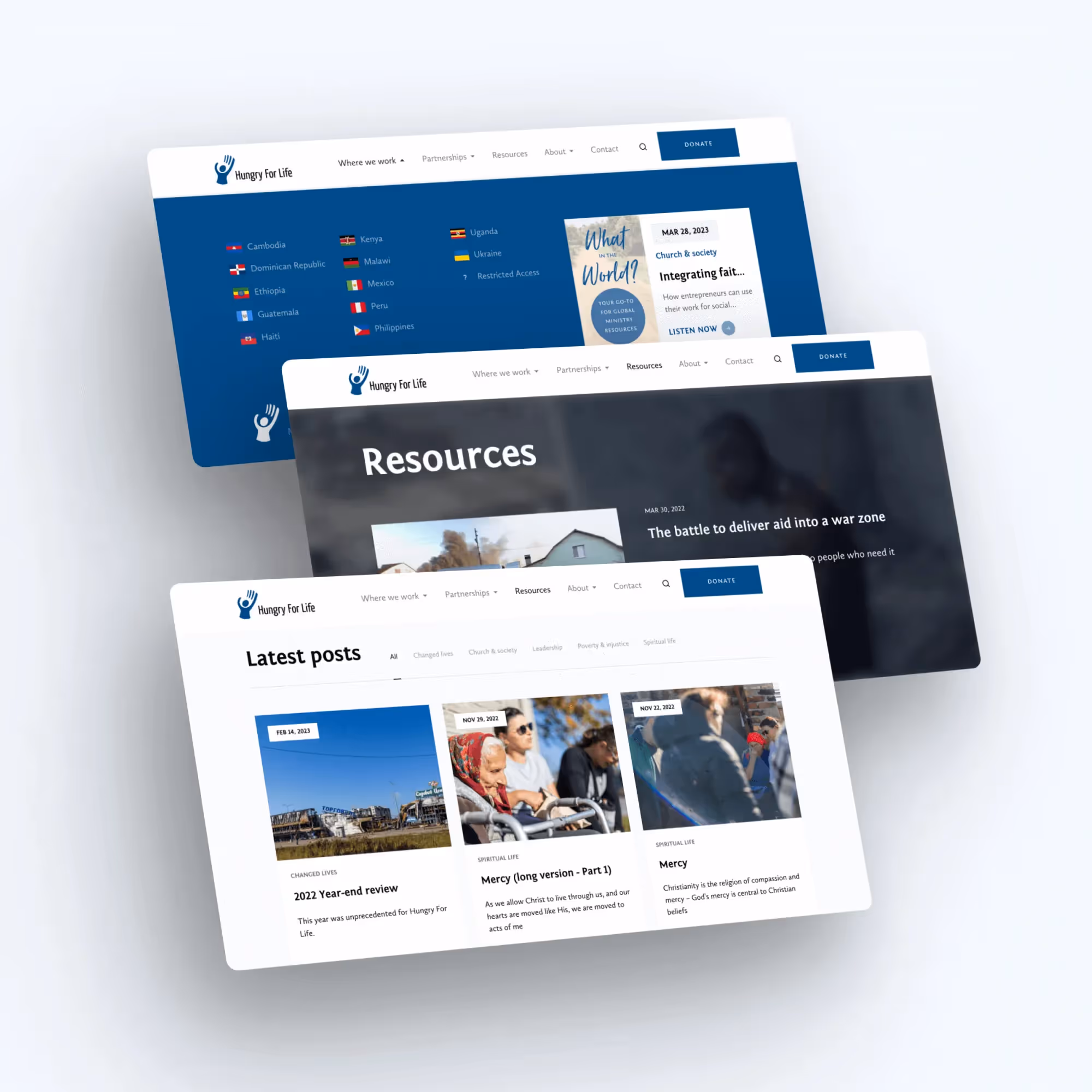 Hungry For Life responsive mobile layout and navigation
