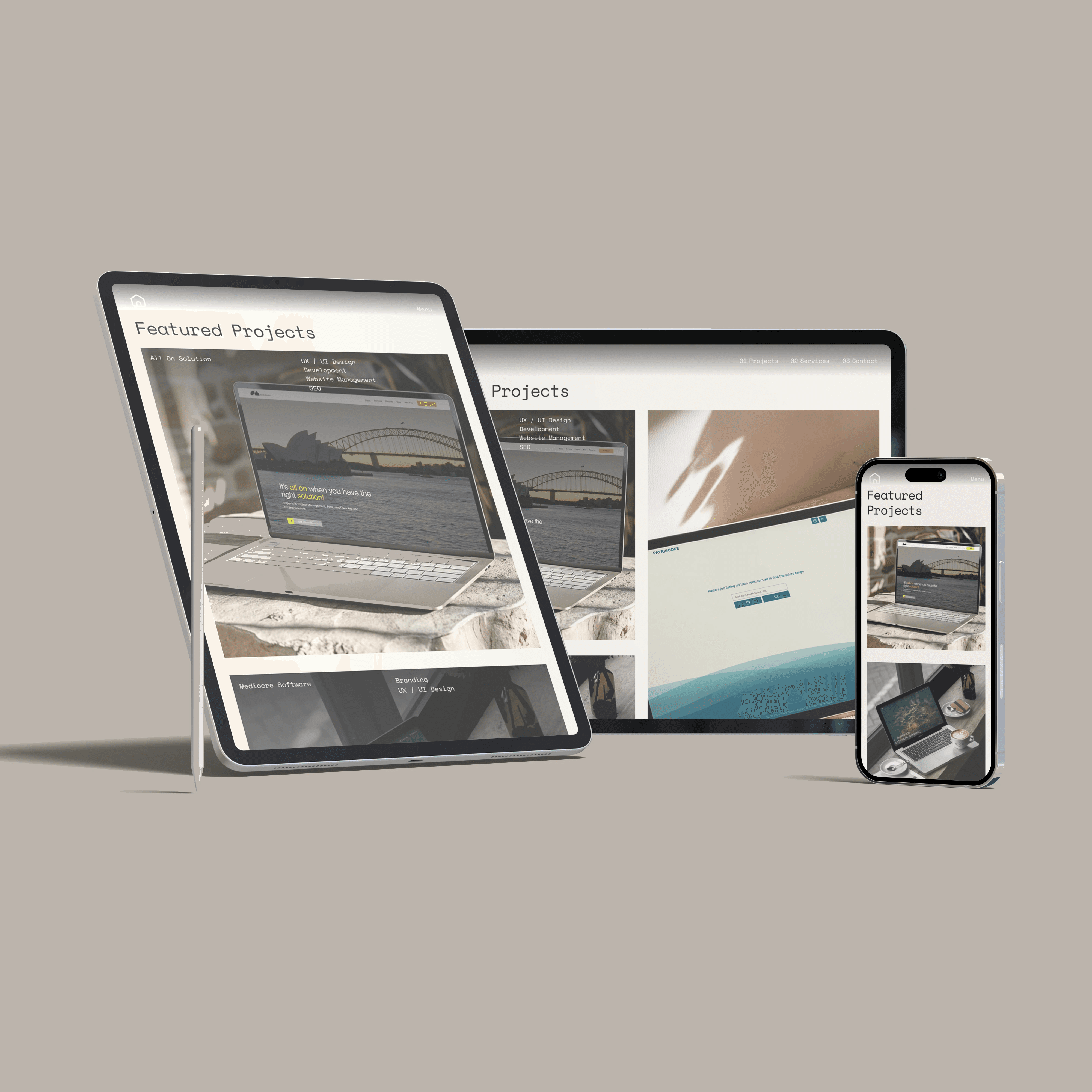 Mockups of website on different devices
