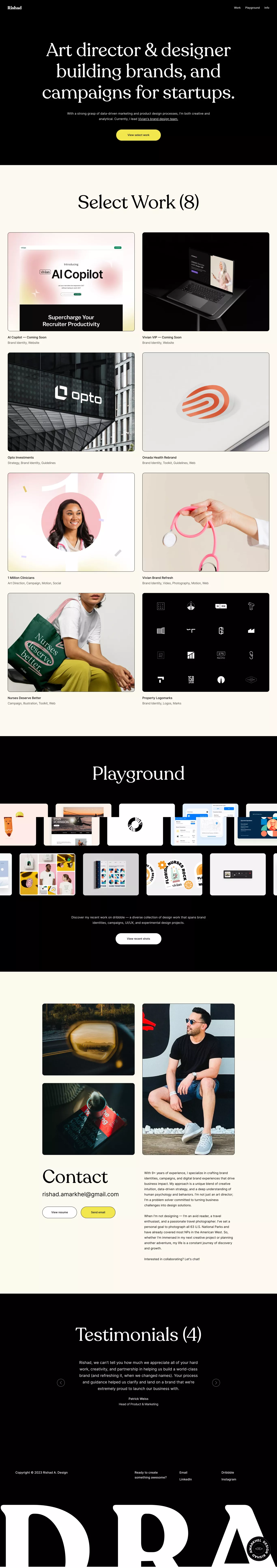 Rishad - Art Director & Designer portfolio page screenshot showcasing Design design