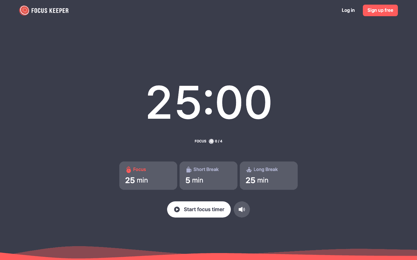 Focus Keeper Pomodoro timer set to 25 minutes