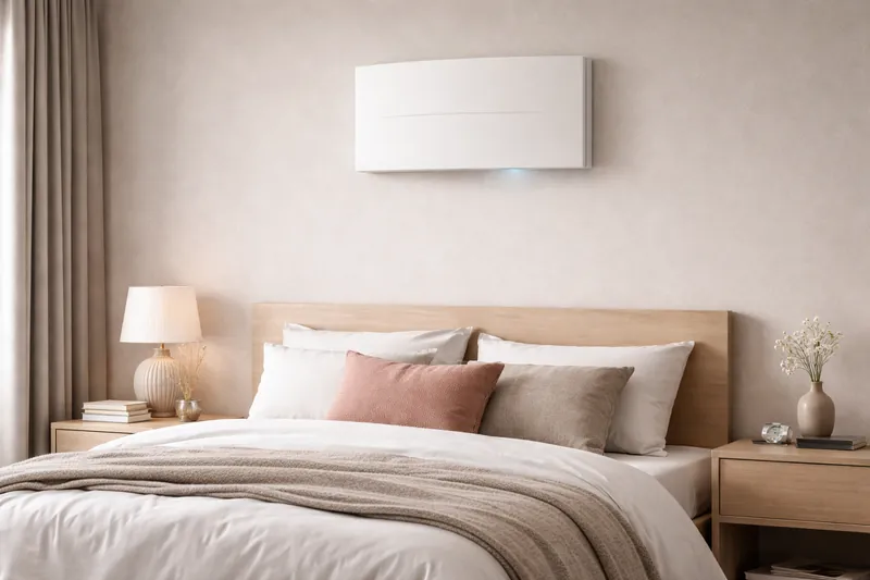 Sistema di ventilazione meccanica controllata installato in camera da letto moderna