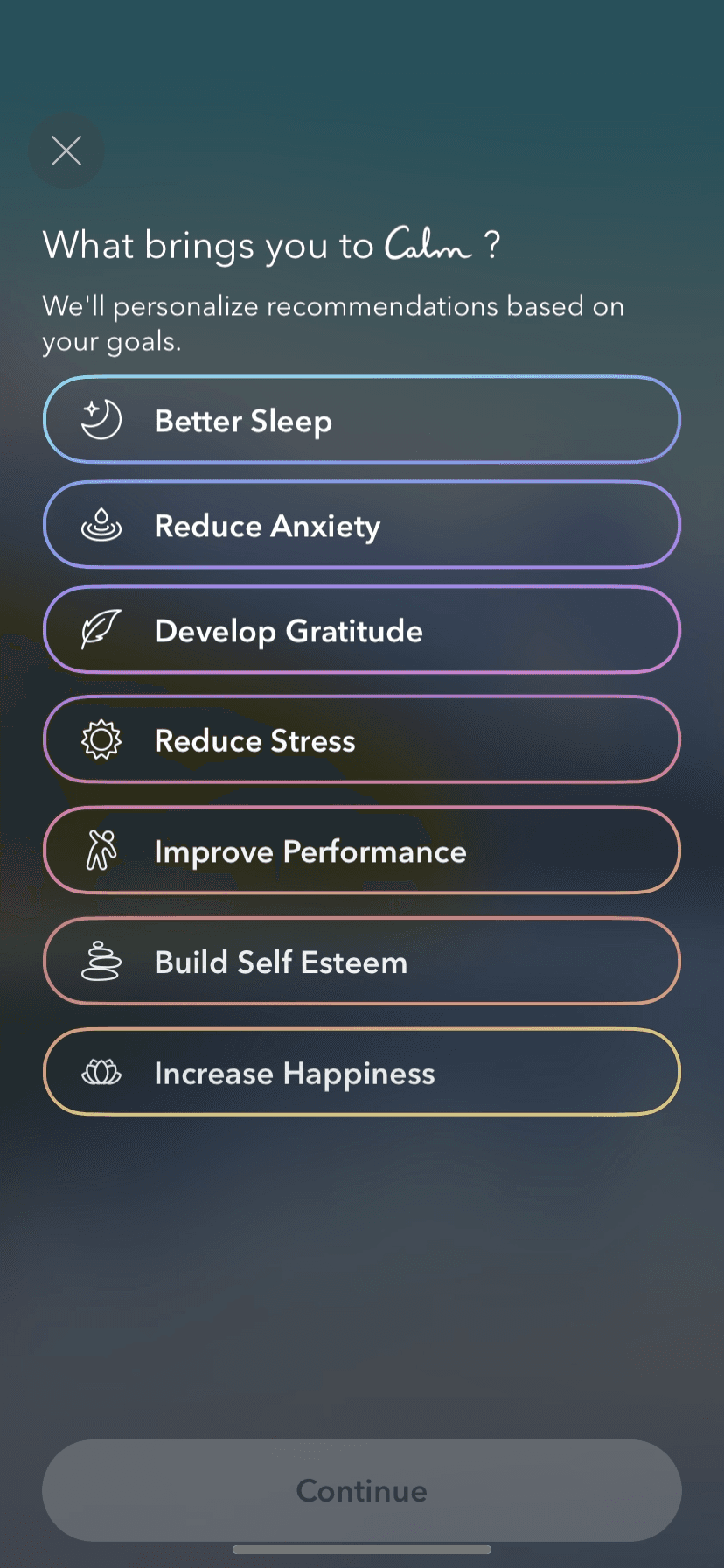 calm app onboarding example