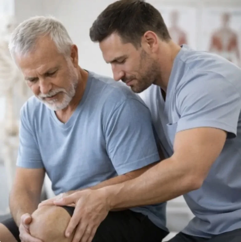 Male patient holding his shoulder in pain before chiropractic treatment in Draper, Utah clinic