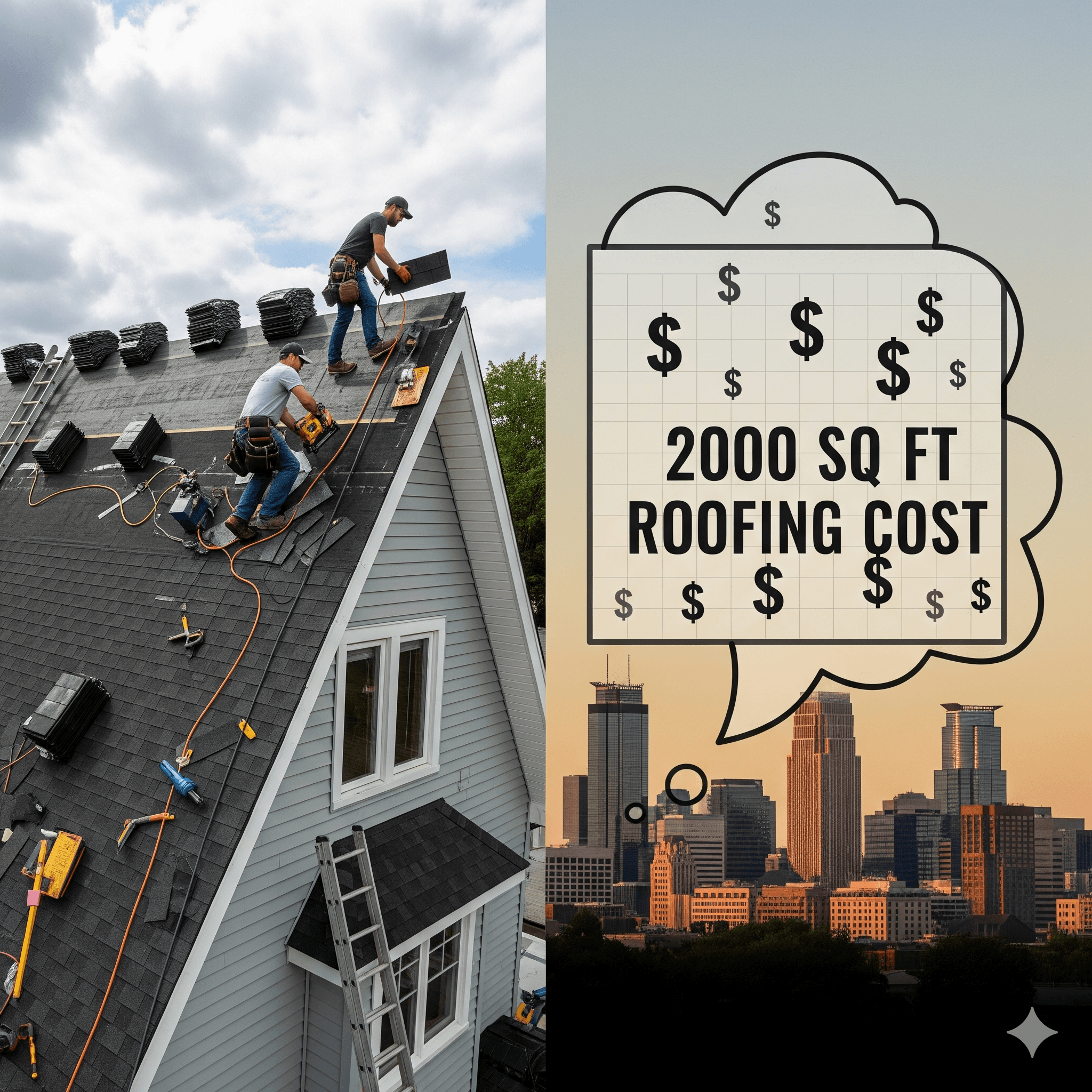 The image is a split-panel graphic with "THE 25% ROOFING RULE EXPLAINED" prominently in the center.  Top Left Panel: A roofer in safety gear inspecting a heavily damaged residential roof, with torn shingles and a blue tarp visible. Text overlay: "HOMEOWNER: STORM DAMAGE CODE".  Bottom Left Panel: An insurance adjuster or contractor in a suit holding a clipboard, looking up at a damaged residential roof.  Top Right Panel: A person (likely an architect or building owner) on a large, flat commercial roof, holding blueprints and looking at the building.  Bottom Right Panel: Two individuals (business owners/consultants) on the same commercial roof, discussing plans with documents in hand. Text overlay: "BUSINESS OWNER: TAX DEDUCTIONS".  This image visually represents both key aspects of the 25% rule discussed in your blog post: residential storm damage/building codes and commercial energy efficiency/tax deductions.