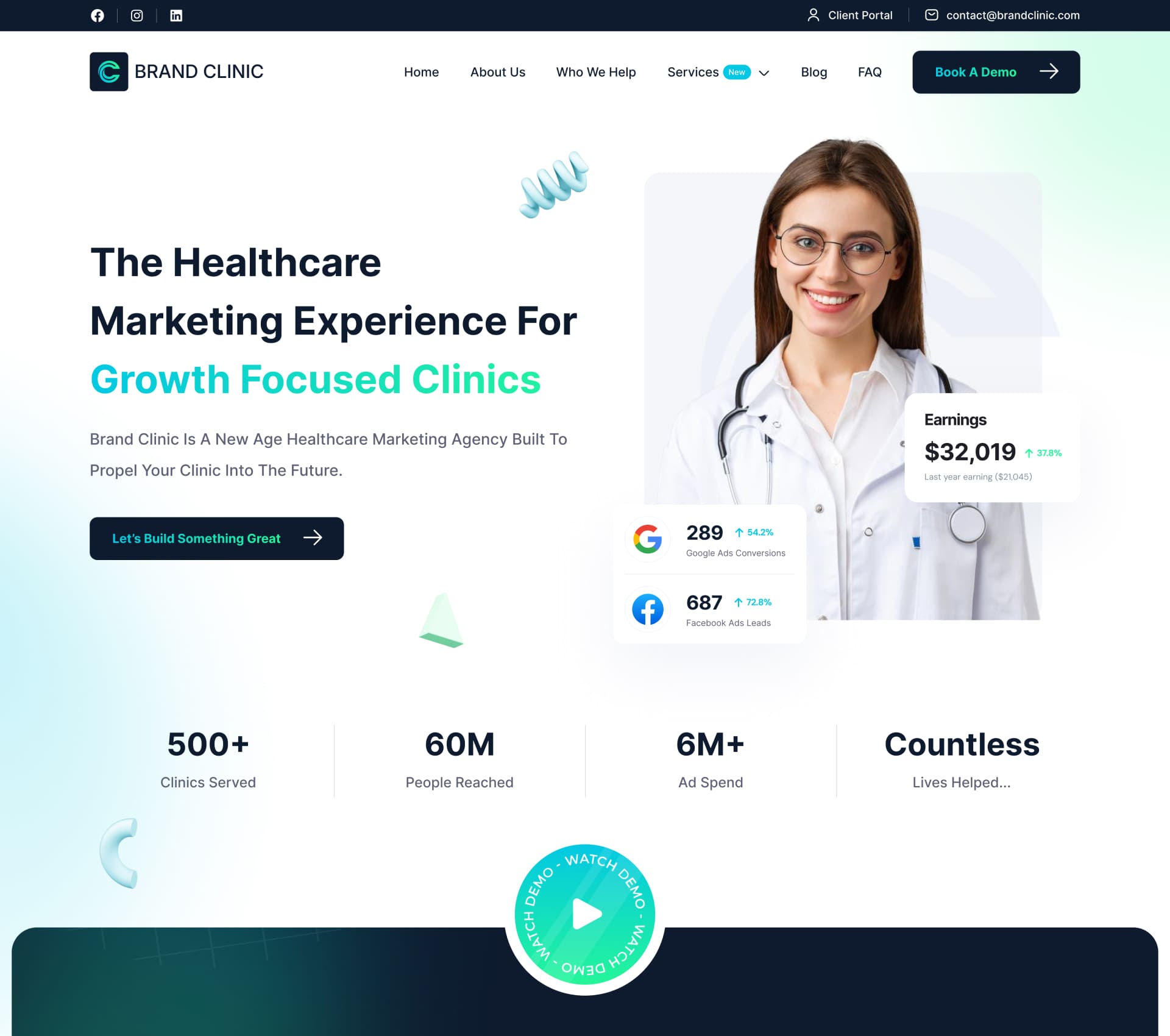healthcare clinic website design with medical service booking layout | StackAura