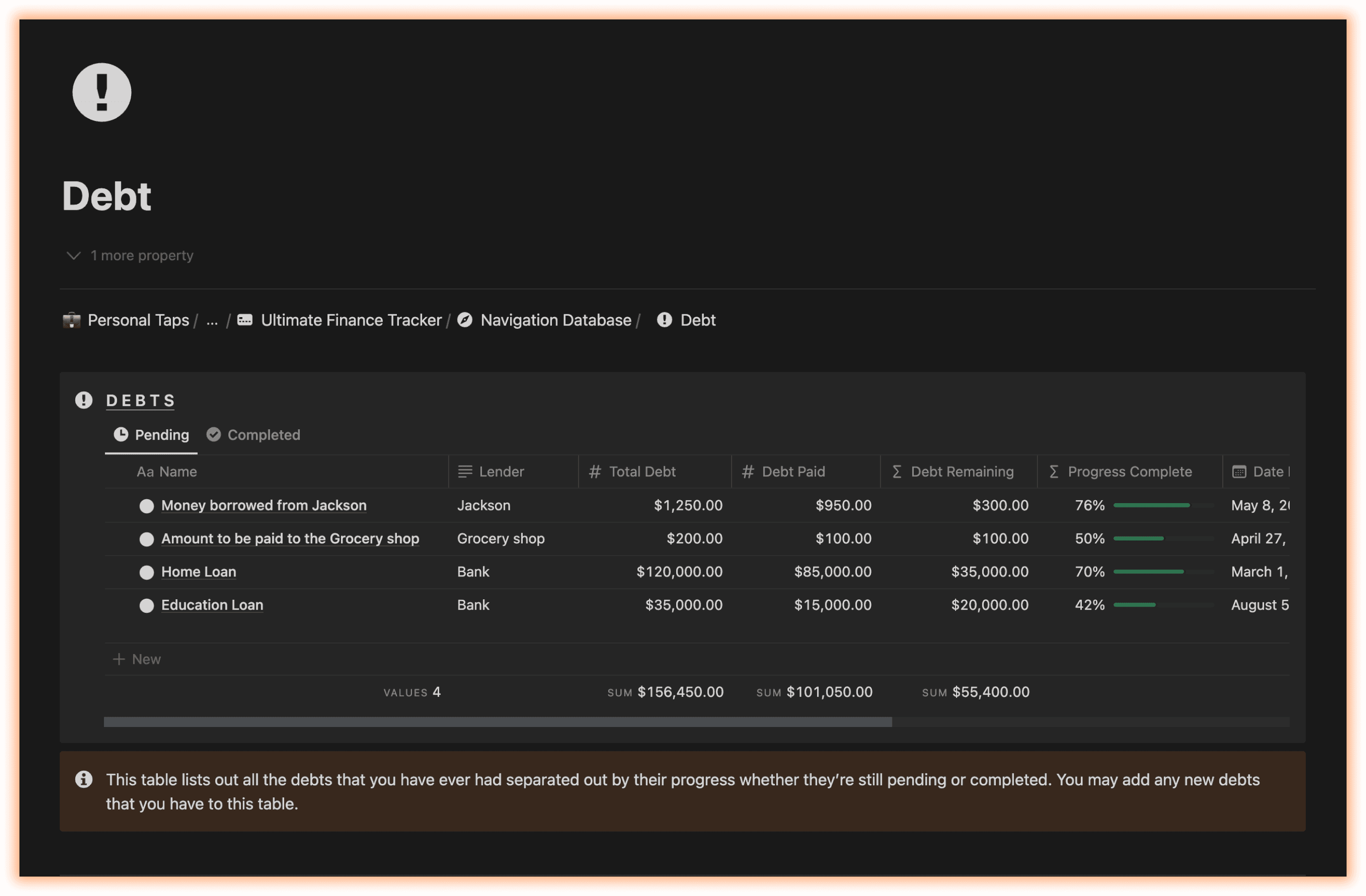 Track and manage debts using Notion