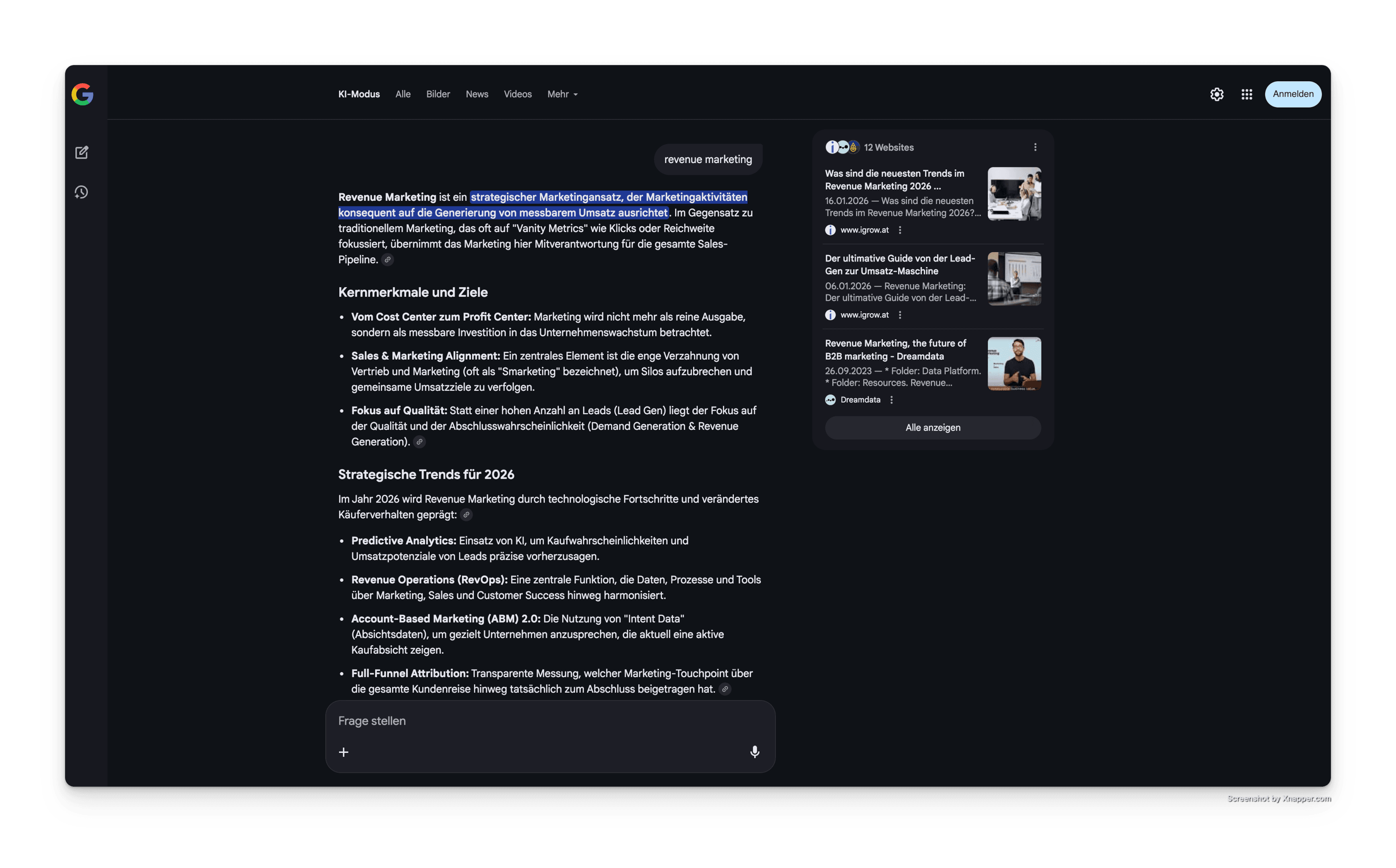 Revenue Marketing Ergebnis in AI Mode