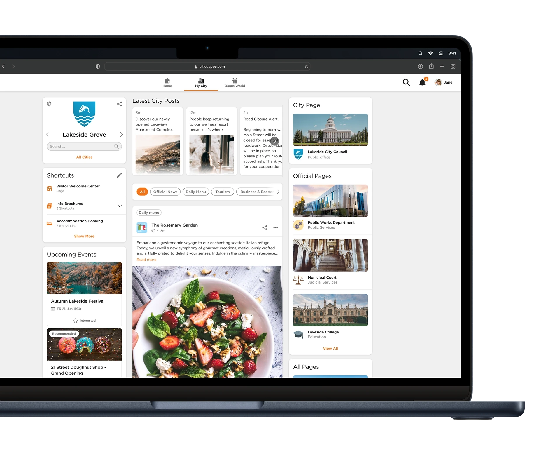 CITIES browser web client on a laptop.
