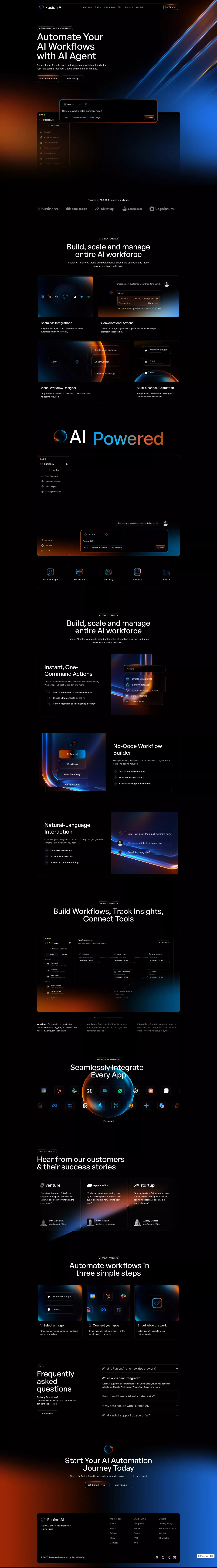 Fusion AI - Framer SaaS & AI Agent Templ landing page screenshot showcasing AI and Tech design