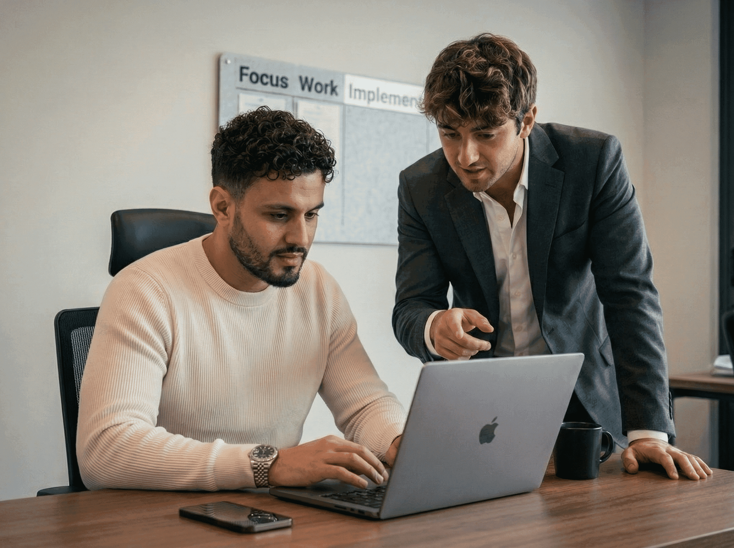 Curly haired woman holding smartphone.