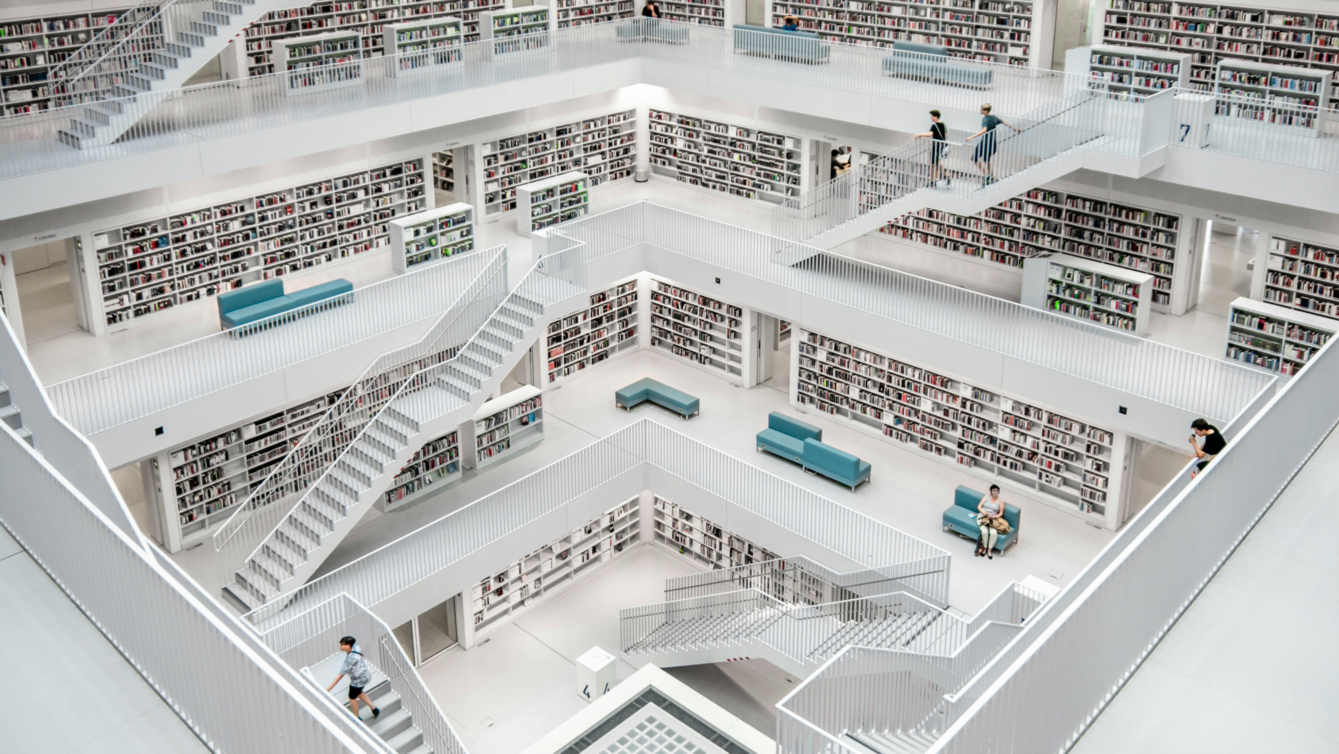 A library in black & white