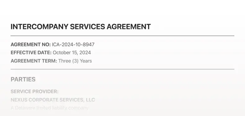 Intercompany Services Agreement details