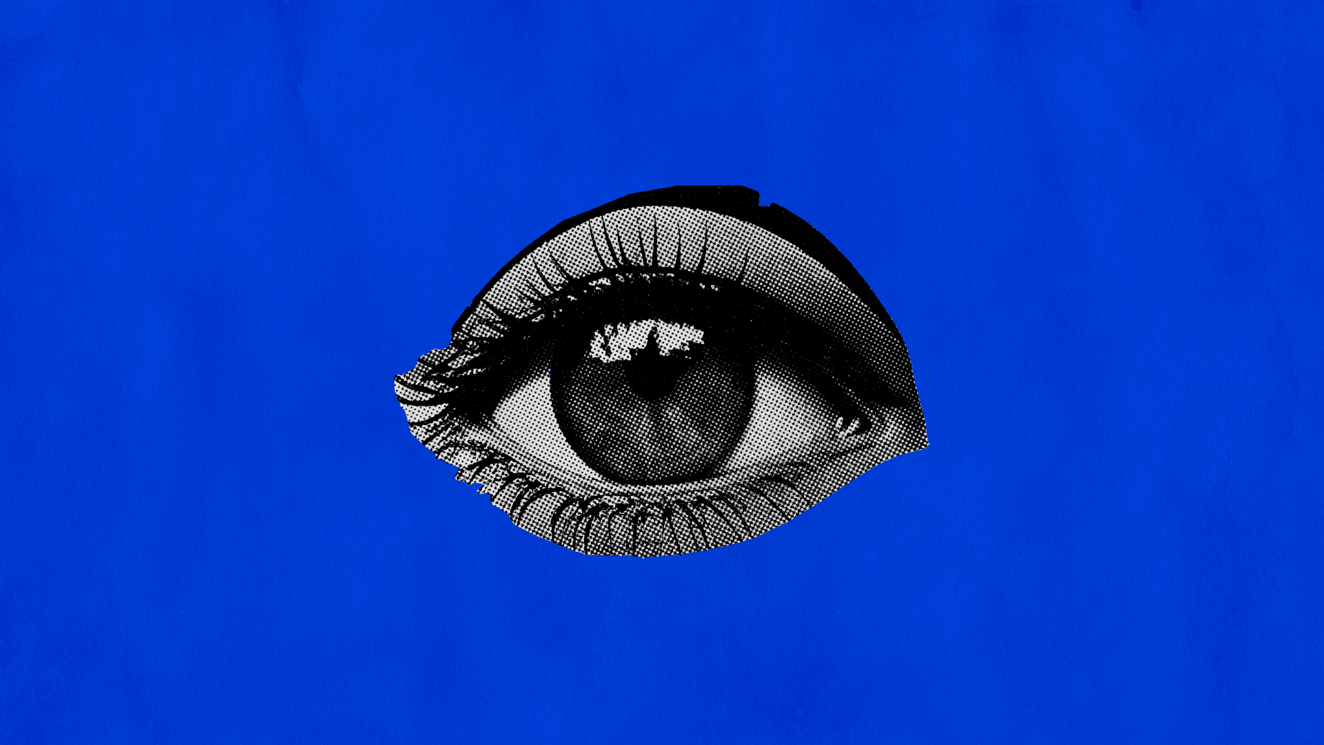 An Eye Visual on Blue Paper Background with Dots Effect