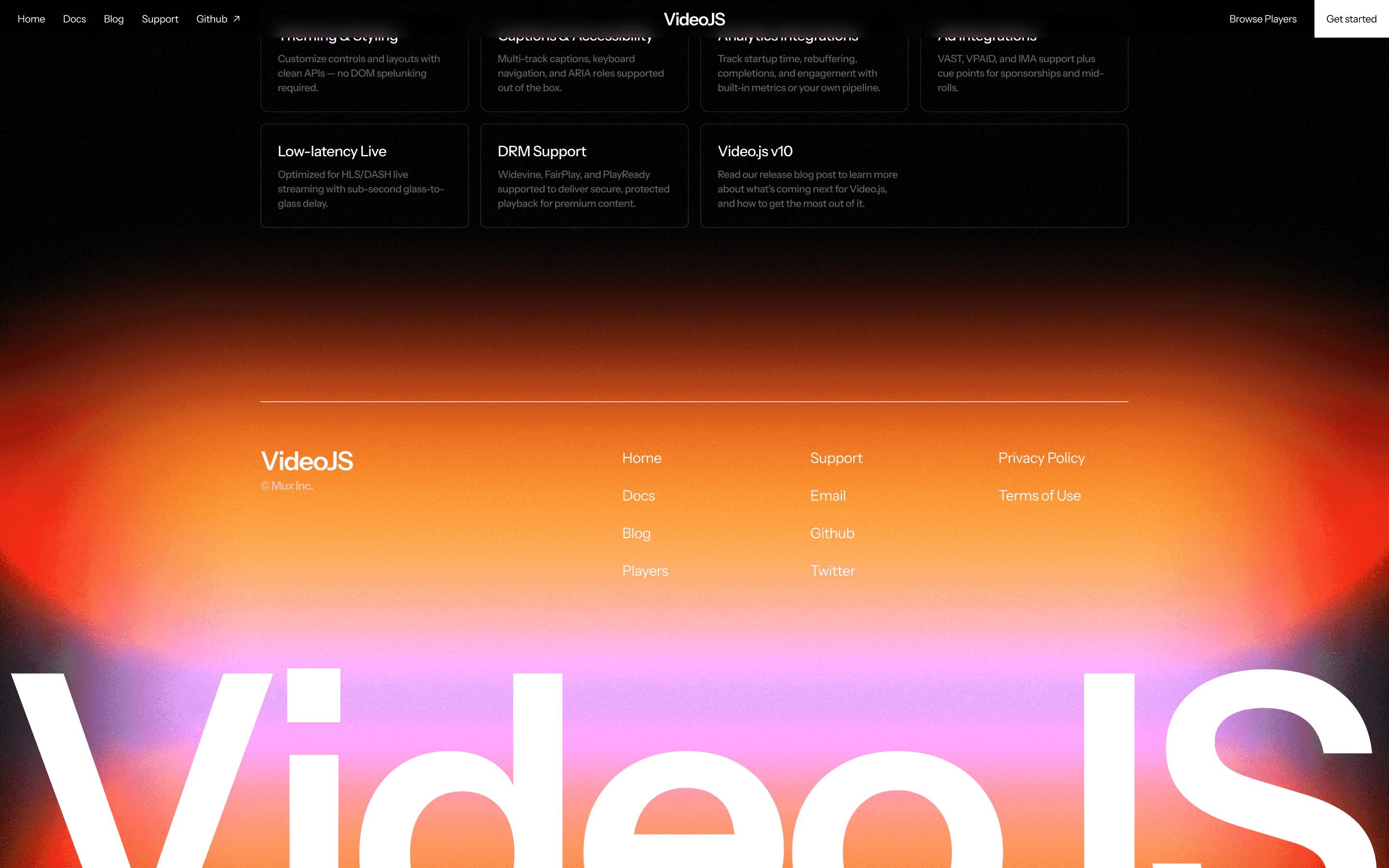 VideoJS – Features & Footer