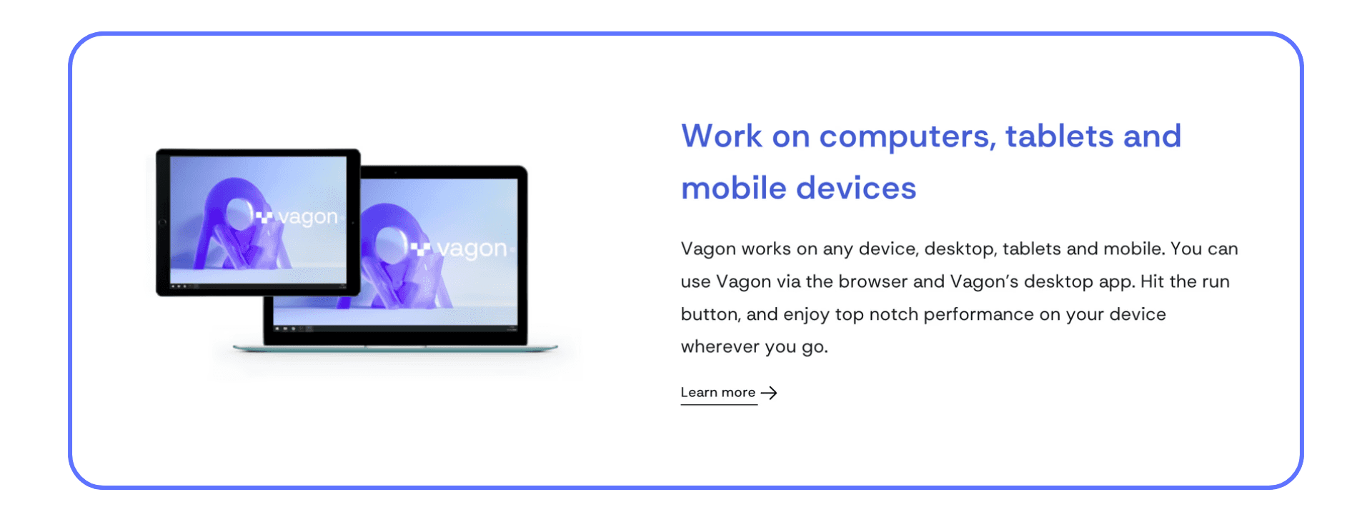 Vagon Cloud Computer interface displayed on laptop and tablet, showing cross-device compatibility.