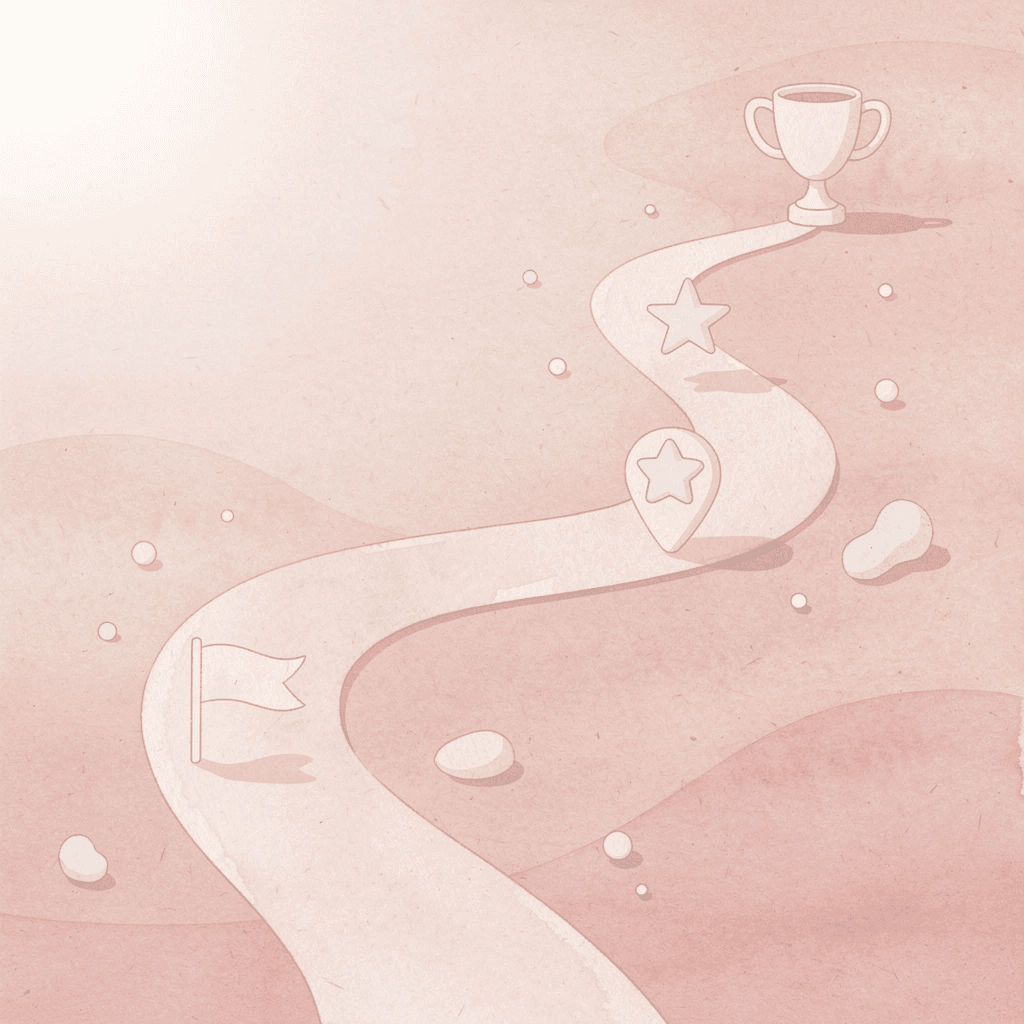 Winding path with milestones representing the historical evolution of the Arabic language